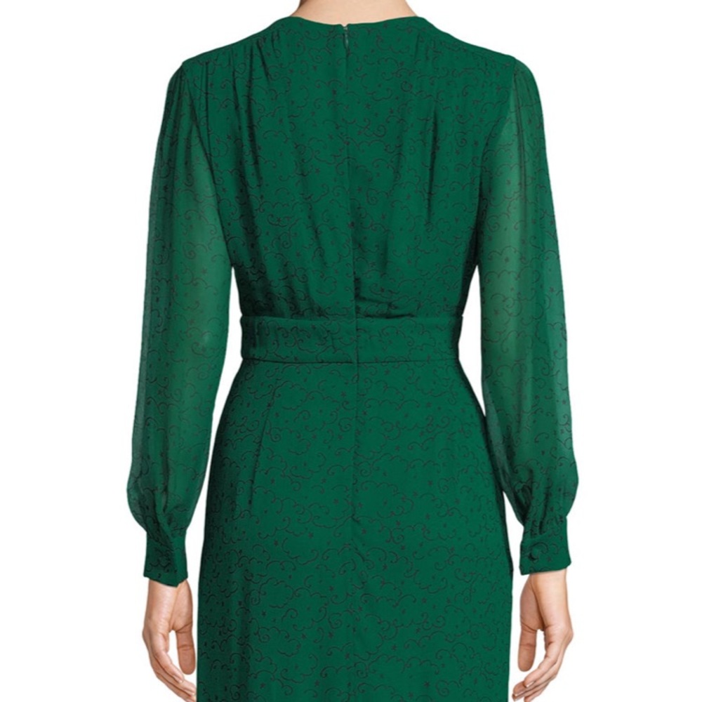 Escada Green & Black print faux wrap dress. - Picture 2 of 11